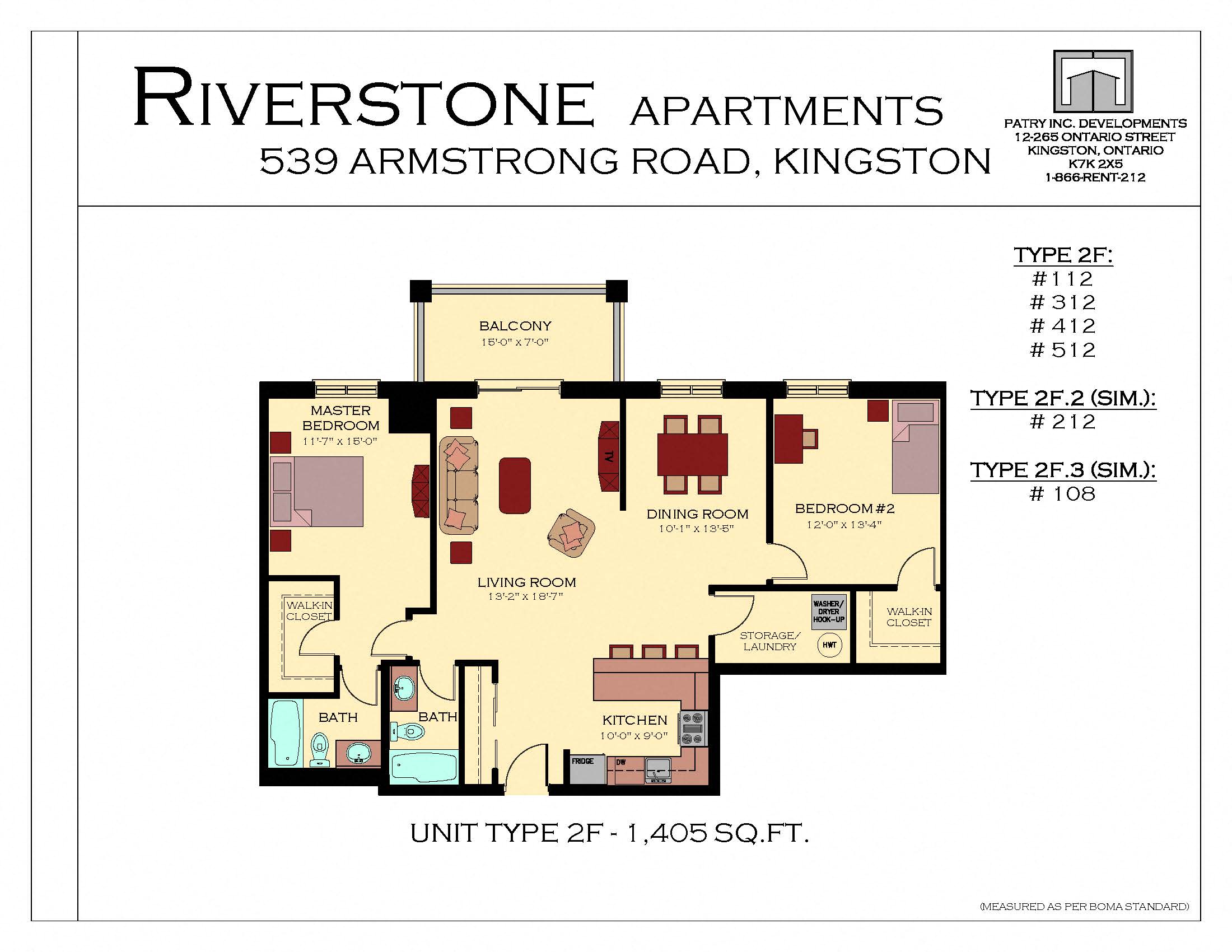 Floor plan for 2 beds, 2 baths, 1405 sqft